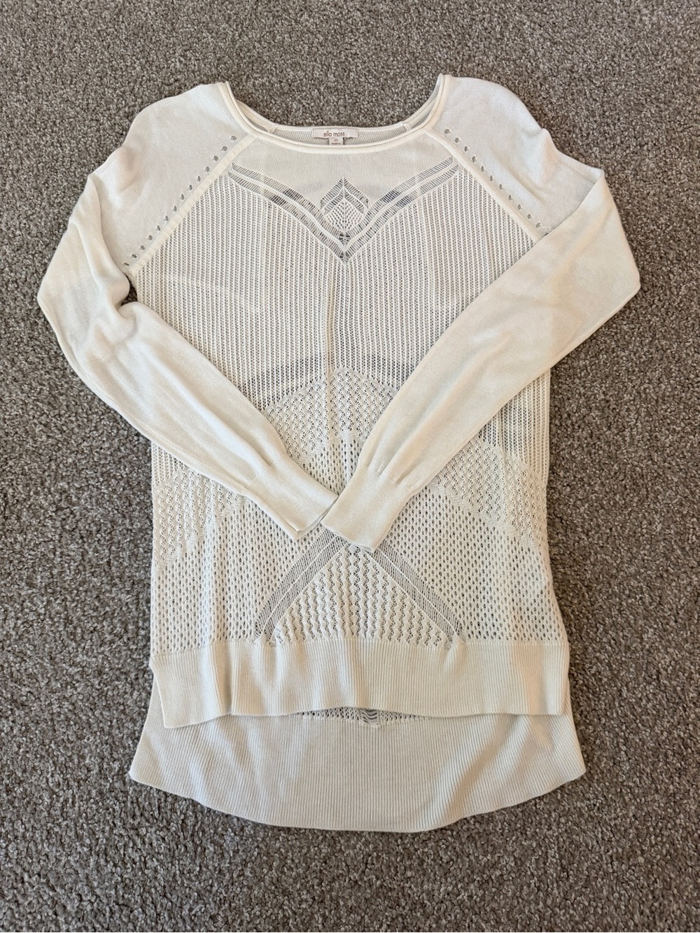 Ella Moss Cream Open-Knit Scoop Neck Sweater
